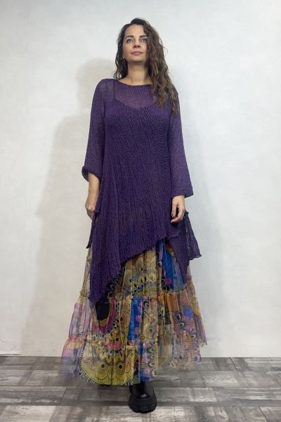 Merserize Tunik ve Tül Etek Kombin -Mor Renkli Mandala