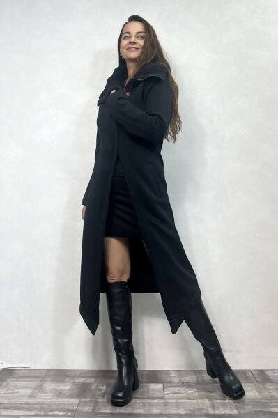 Peluş Astarlı Uzun Mont - Siyah