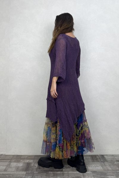 Merserize Tunik ve Tül Etek Kombin -Mor Renkli Mandala