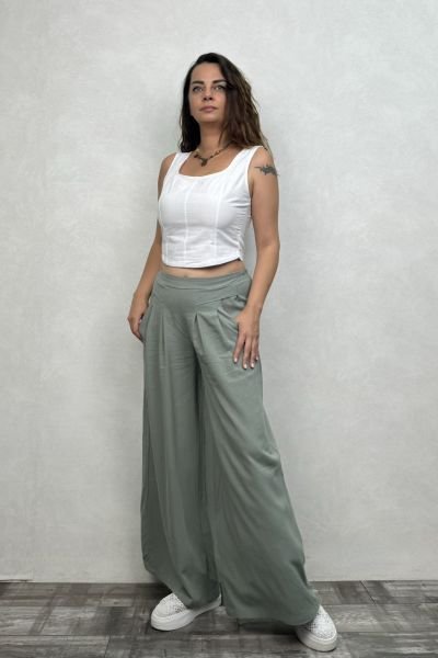 Locca Bol Paça Pantolon - Çağla Yeşili