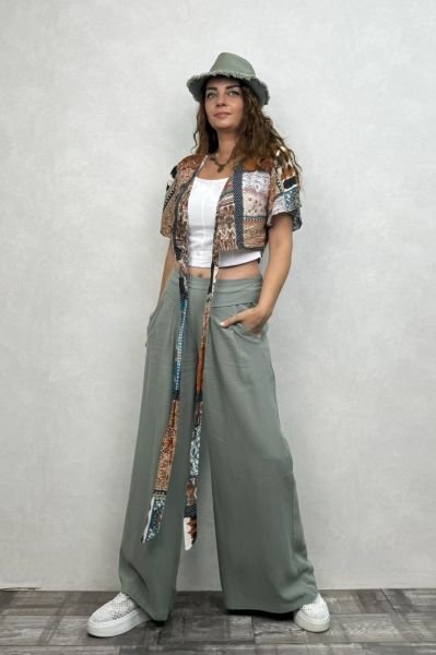 Locca Bol Paça Pantolon - Çağla Yeşili