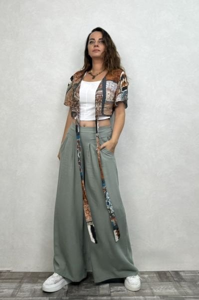 Locca Bol Paça Pantolon - Çağla Yeşili