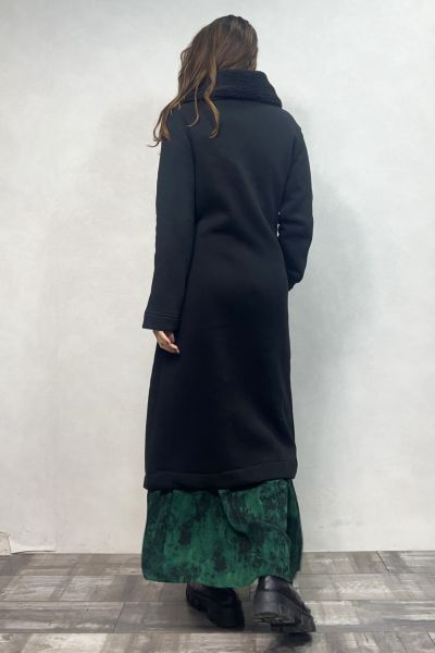 Peluş Astarlı Uzun Mont - Siyah