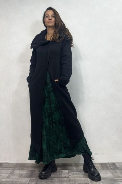 Peluş Astarlı Uzun Mont - Siyah