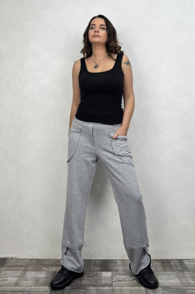 Lamante Bloom Paça Detaylı Pantolon- Gri