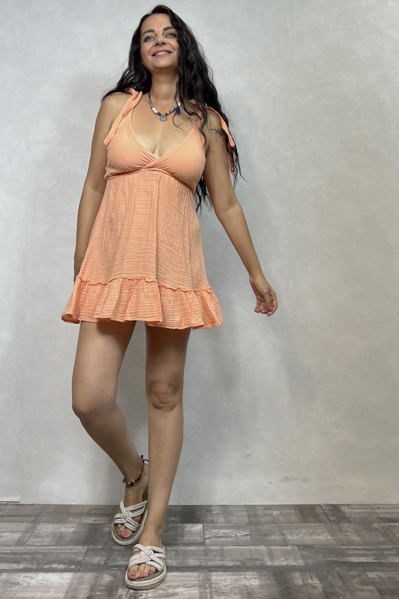 Pia Mini Elbise Peach - Şeftali
