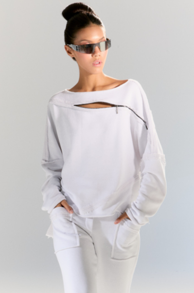 Lamante Bloom Fermuar Detaylı Sweatshirt - Beyaz