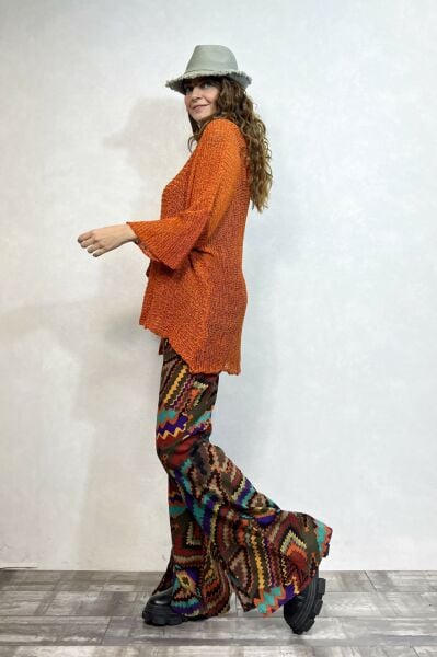 Kayık Yaka Merserize Bluz - Turuncu