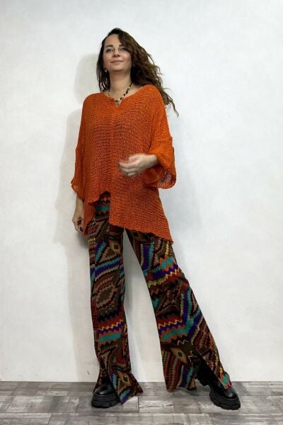 Kayık Yaka Merserize Bluz - Turuncu