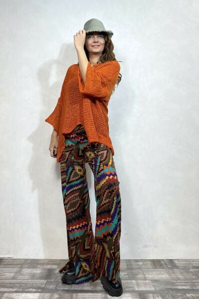 Kayık Yaka Merserize Bluz - Turuncu