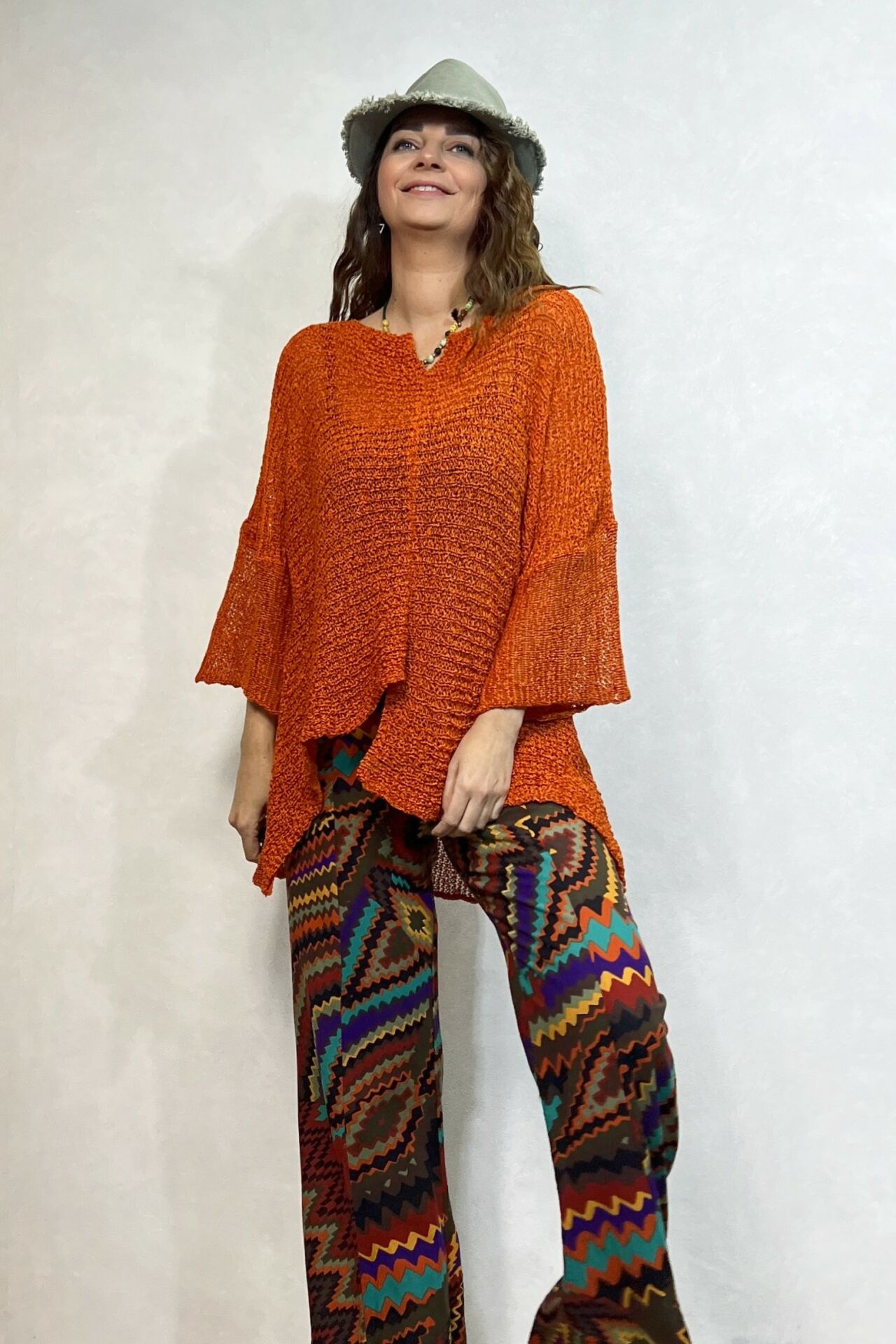 Kayık Yaka Merserize Bluz - Turuncu