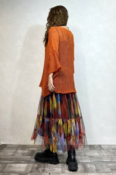 Kayık Yaka Merserize Bluz - Turuncu