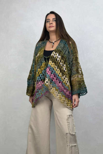Hand Made Mevsimlik Hırka - Yeşil Batik