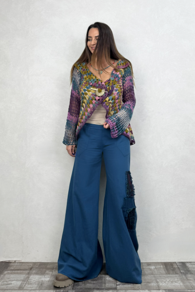 Hand Made Sırt Detaylı Hırka - Mor Batik