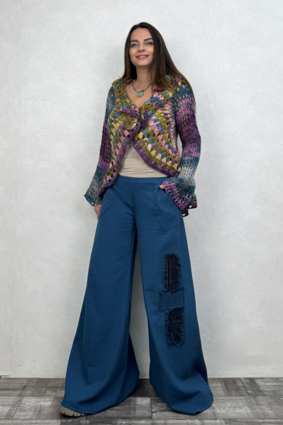 Hand Made Sırt Detaylı Hırka - Mor Batik