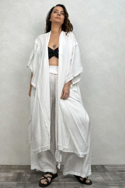 Moneta Uzun Kaftan  - Beyaz
