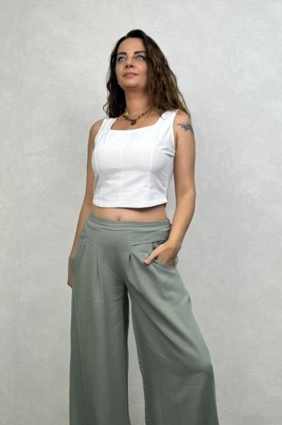 Sırt Lastikli Fit Crop Bluz - Beyaz