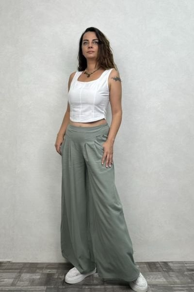 Sırt Lastikli Fit Crop Bluz - Beyaz