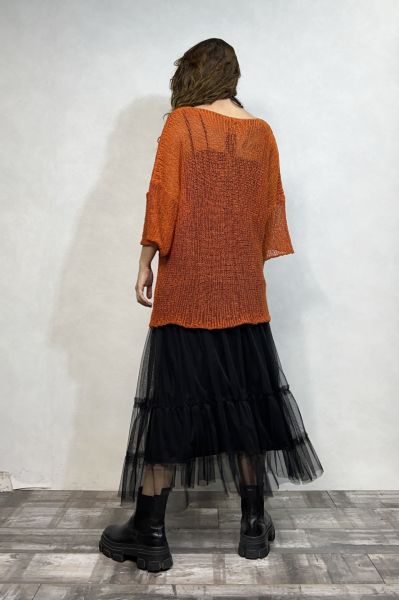 Merserize Bluz ve Tül Etek Kombin - Turuncu Siyah