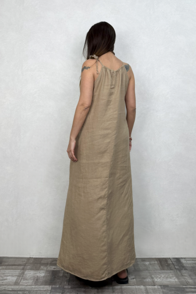 Amore Keten Elbise - Naturel Camel