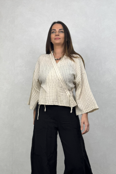 Verona Desenli Müslin Kimono - Bej