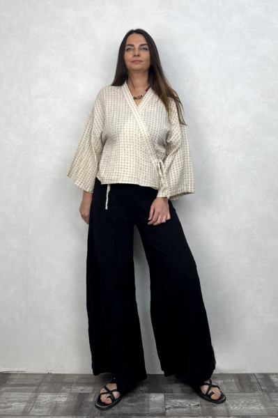 Verona Desenli Müslin Kimono - Bej