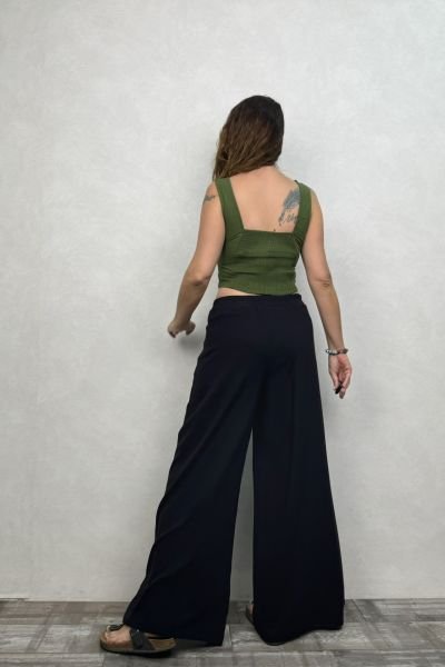 Sırt Lastikli Fit Crop Bluz - Haki