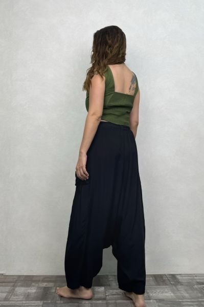 Sırt Lastikli Fit Crop Bluz - Haki