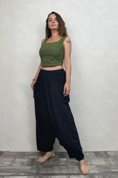 Sırt Lastikli Fit Crop Bluz - Haki