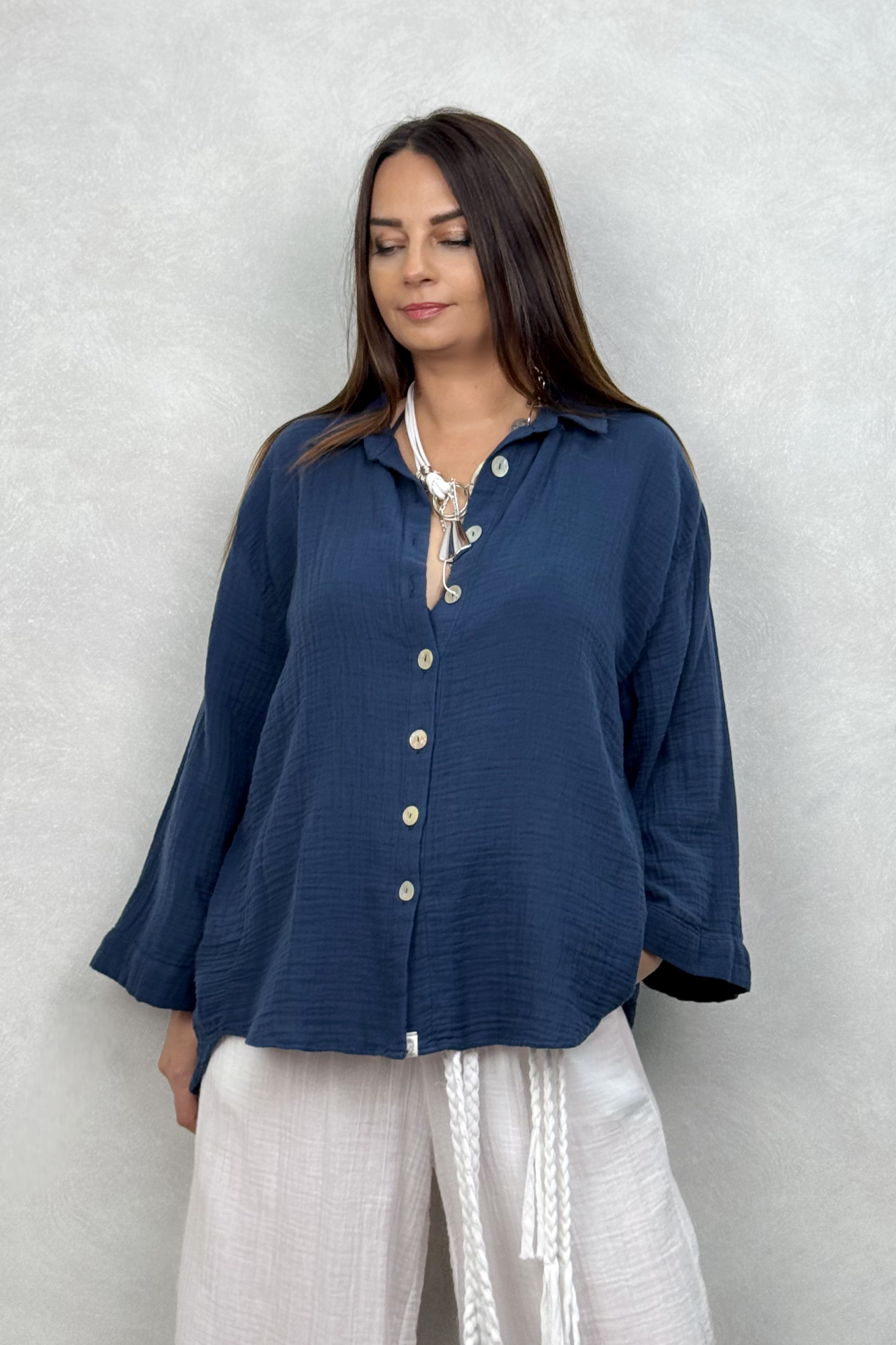 Surya Müslin Gömlek Midnight Navy - Petrol