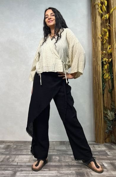 Verona Desenli Müslin Kimono - Bej