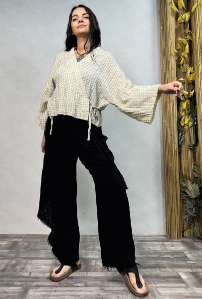 Verona Desenli Müslin Kimono - Bej