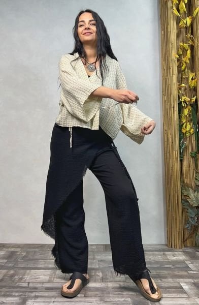 Verona Desenli Müslin Kimono - Bej