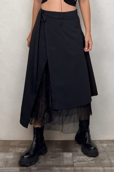 Lamante Sky Tül Detaylı Etek - Siyah