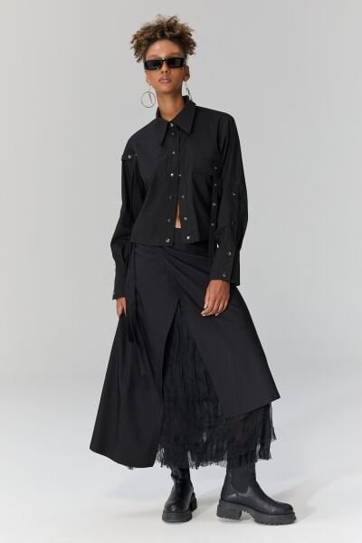 Lamante Sky Tül Detaylı Etek - Siyah