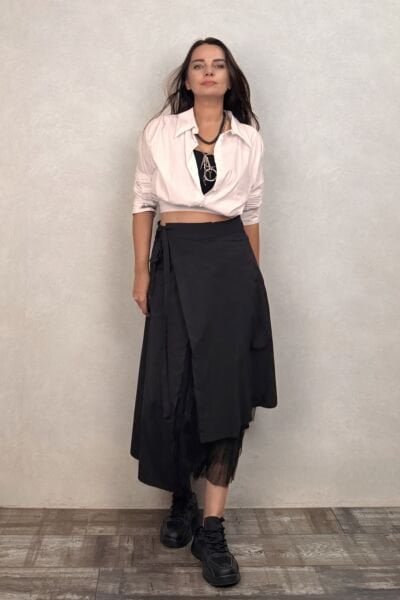 Lamante Sky Tül Detaylı Etek - Siyah