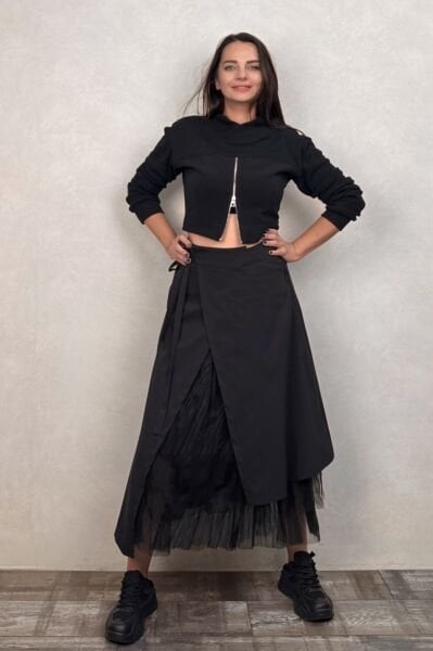 Lamante Sky Tül Detaylı Etek - Siyah