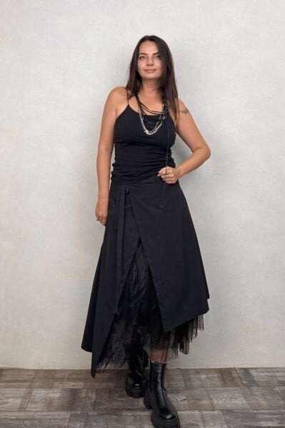 Lamante Sky Tül Detaylı Etek - Siyah