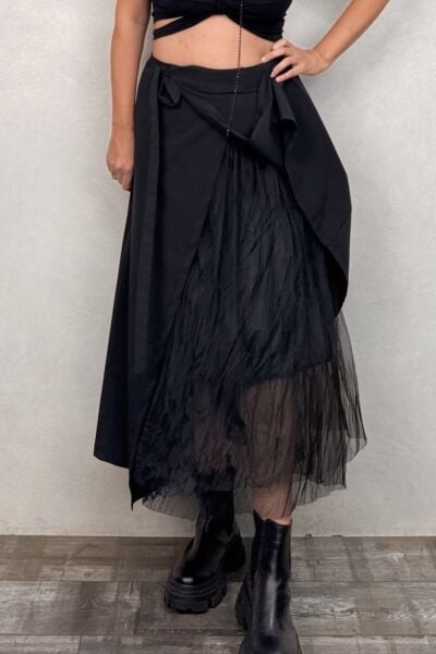 Lamante Sky Tül Detaylı Etek - Siyah