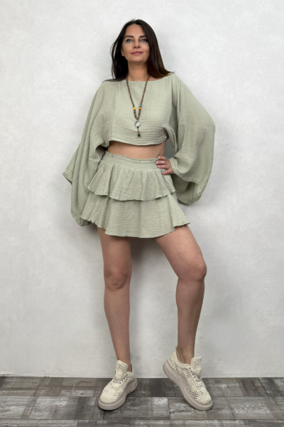 Pan Müslin Şort Etek Sea Green - Su Yeşili