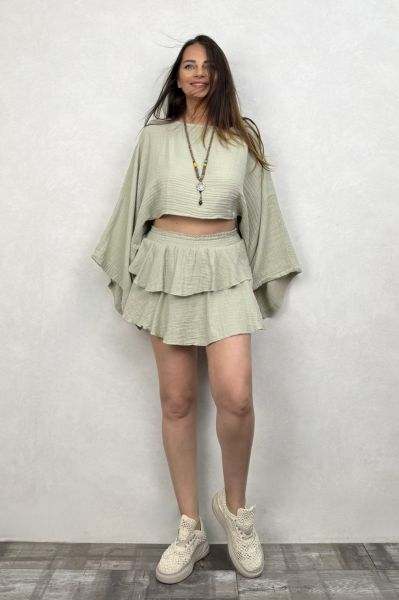Pan Müslin Şort Etek Sea Green - Su Yeşili