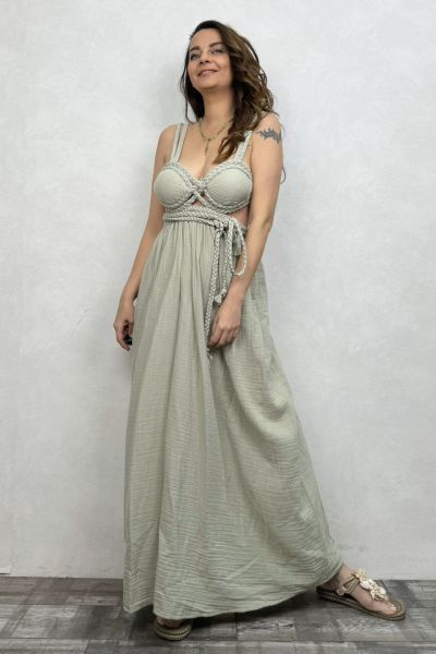 Nil Premium Örgü Müslin Elbise Sea Green - Su Yeşili