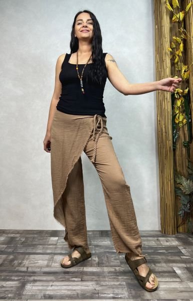 Hera Kapaklı Müslin Pantolon Praline- Kahve