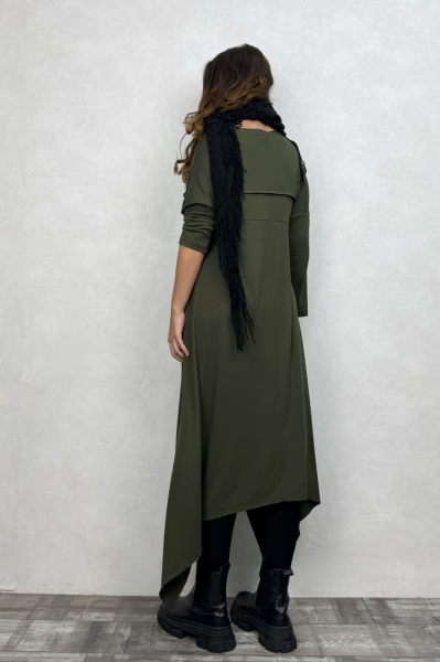 Asimetrik Maxi Uzun Tunik Elbise - Haki Yeşil