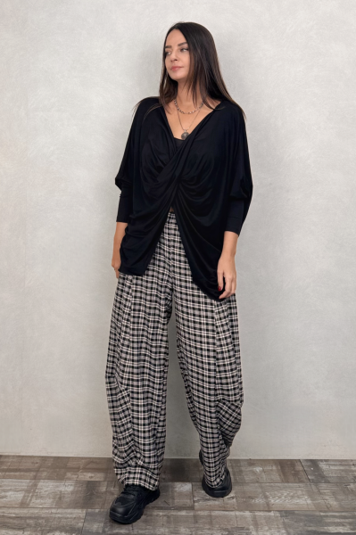 Paça Detaylı Gofre Pantolon - Siyah Eskiz
