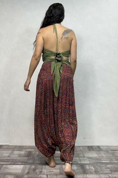 Gipe Bel Detaylı Bohem Şalvar - Retro Desen