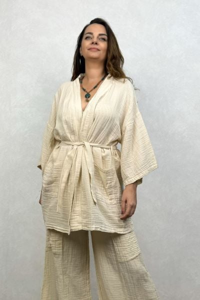 Ceres Müslin Kimono Beige- Bej
