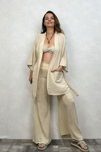 Ceres Müslin Kimono Beige- Bej