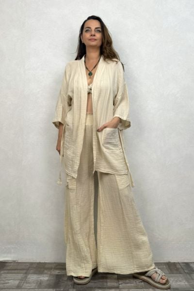 Ceres Müslin Kimono Beige- Bej