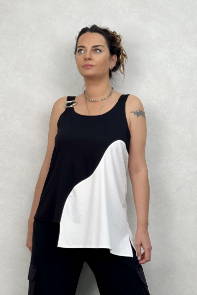 Lamante Halka Detaylı Bluz - Siyah Beyaz